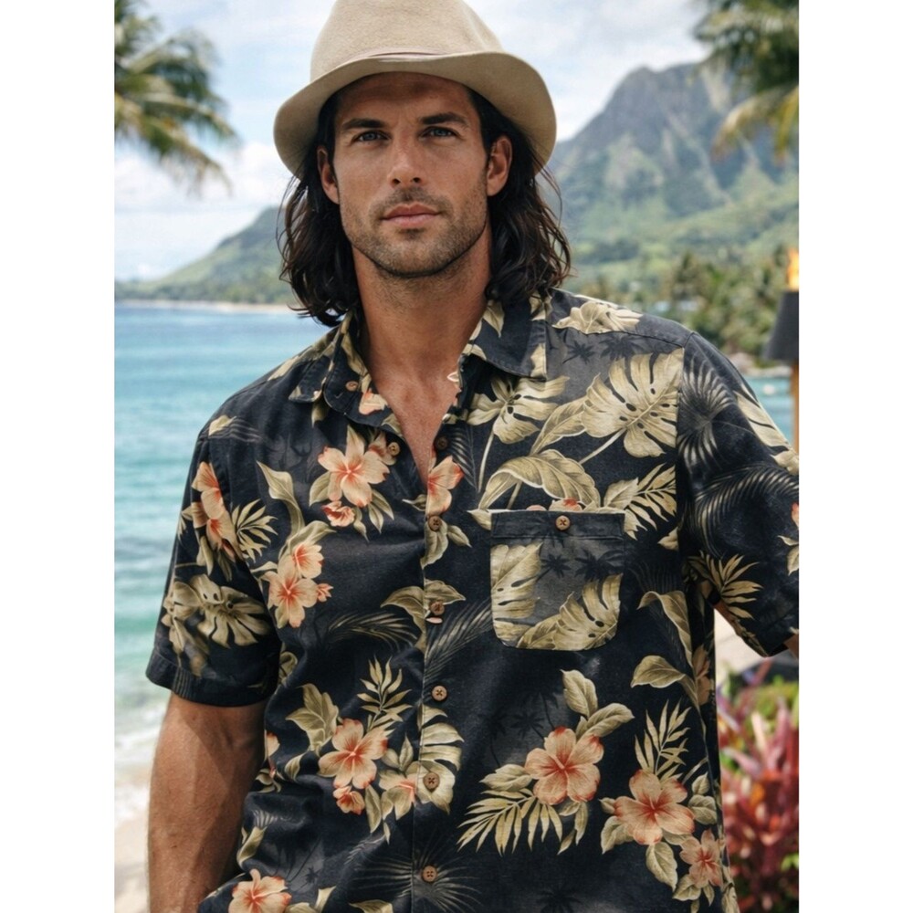 Boca Classics Silk Hawaiian Shirt Island Wear Floral Camp Button Up Large